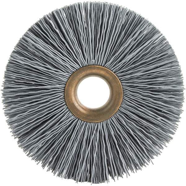 Brush Research Mfg. - 3-1/2" OD, 5/8" Arbor Hole, Crimped Abrasive Nylon Wheel Brush - 3/4" Face Width, 3/16" Trim Length, 20,000 RPM - All Tool & Supply