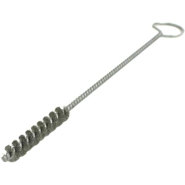 Brush Research Mfg. - 5/8" Diam Helical Stainless Steel Tube Brush - Single Spiral, 0.008" Filament Diam, 2-1/2" Brush Length, 10" OAL, 0.19" Diam Galvanized Steel Shank - All Tool & Supply