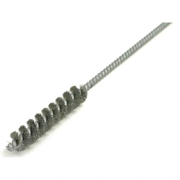 Brush Research Mfg. - 1/2" Diam Helical Steel Tube Brush - Single Spiral, 0.006" Filament Diam, 2-1/2" Brush Length, 12" OAL, 0.168" Diam Galvanized Steel Shank - All Tool & Supply