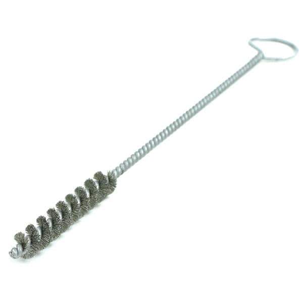 Brush Research Mfg. - 3/4" Diam Helical Steel Tube Brush - Single Spiral, 0.008" Filament Diam, 2-1/2" Brush Length, 10" OAL, 0.22" Diam Galvanized Steel Shank - All Tool & Supply