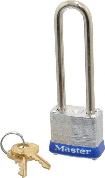 Master Lock - 2-1/2" Shackle Clearance, Keyed Alike General Security Padlock - 3/16" Shackle Diam, Laminated Steel - All Tool & Supply