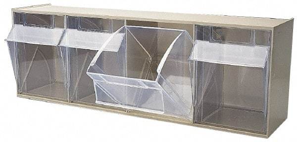 Quantum Storage - 23-5/8" Wide x 8-1/8" High x 6-5/8" Deep, Small Parts Tip Out Stacking Bin Organizer - Polystyrene Frame, 4 Compartments, 5-5/8" Wide x 7-1/2" High x 5" Deep Bin - All Tool & Supply