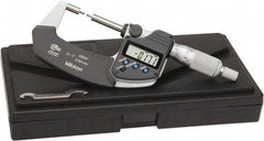 Mitutoyo - 1 Inch, 32mm Throat Depth, Electronic Spline Micrometer - Accurate Up to 0.0001 Inch, 1/4 Inch Spindle Diameter, 0.18mm Head Diameter, Ratchet Stop Thimble, Data Output - All Tool & Supply