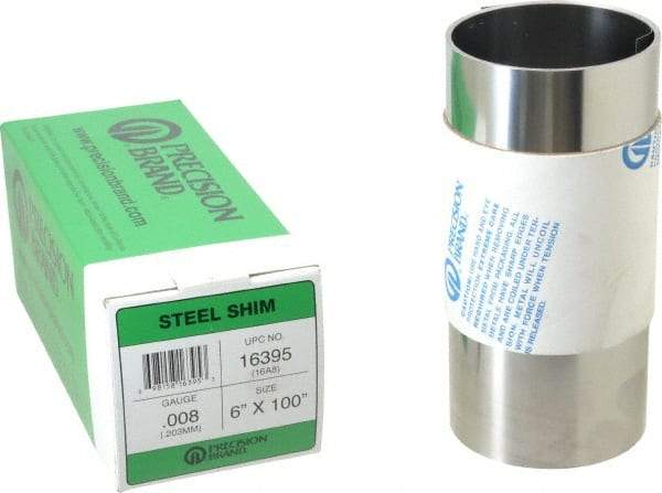 Made in USA - 100 Inch Long x 6 Inch Wide x 0.008 Inch Thick, Roll Shim Stock - Steel - All Tool & Supply