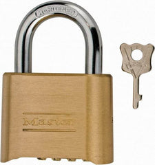 Master Lock - 2" Body Width, 1" Shackle Clearance, Steel & Brass Combination Lock - 5/16" Shackle Diam - All Tool & Supply