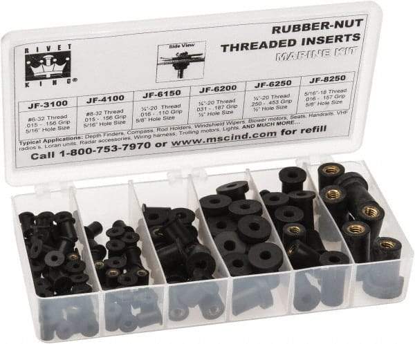 RivetKing 115 Piece #8-32 to 1/4-20 Thread Neoprene Well Nut Assortment 5/16 to 1/2" Body Diam, Includes #10-32 x 3/8, #8-32 x 5/16 & 1/4-20 x 1/2 - All Tool & Supply