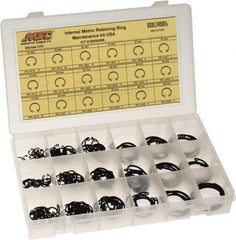 Made in USA - 174 Piece, M10 to M40, Steel, Snap Internal Retaining Ring Assortment - Includes Compartmented Case, Specification Labels - All Tool & Supply