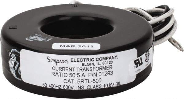 Simpson Electric - 2 VA Burden, 50 Amp AC Input, 5 Amp AC Output, 50 to 400 Hz, Panel Meter Donut Current Transformer - Screw Terminal, For Use with AC Ammeter - All Tool & Supply