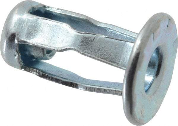 RivetKing - #6-32 UNC Thread, Clear Zinc Plated, Steel, Screwdriver Installed Rivet Nut - 1/64 to 0.06" Grip, 15/32" Flange Diam, 0.663" Long - All Tool & Supply