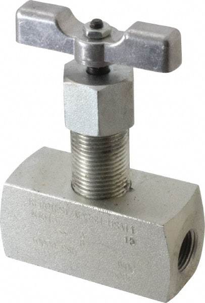 Made in USA - 3/8" Pipe, Inline Hard Seat Needle Valve - FNPT x FNPT Ends, Alloy Valve, 10,000 Max psi - All Tool & Supply