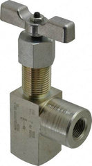 Made in USA - 3/8" Pipe, Angled Hard Seat Needle Valve - FNPT x FNPT Ends, Alloy Valve, 10,000 Max psi - All Tool & Supply