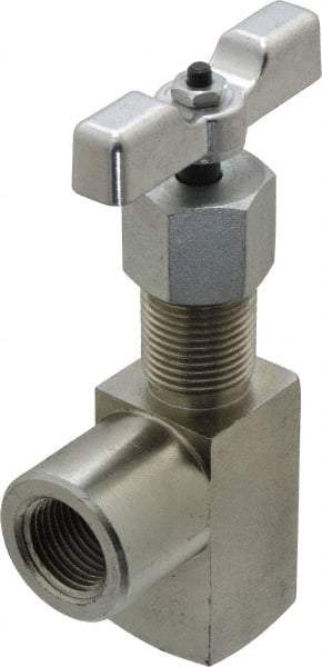 Made in USA - 1/2" Pipe, Angled Hard Seat Needle Valve - FNPT x FNPT Ends, Alloy Valve, 10,000 Max psi - All Tool & Supply