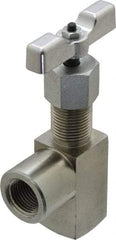 Made in USA - 1/2" Pipe, Angled Hard Seat Needle Valve - FNPT x FNPT Ends, Alloy Valve, 10,000 Max psi - All Tool & Supply