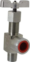 Made in USA - 1/2" Pipe, Angled Hard Seat Needle Valve - MNPT x FNPT Ends, Alloy Valve, 10,000 Max psi - All Tool & Supply