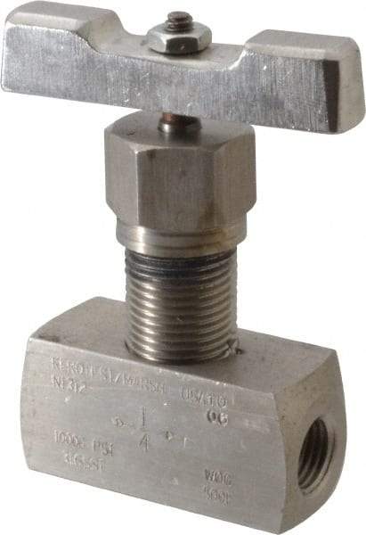 Value Collection - 1/4" Pipe, Inline Hard Seat Needle Valve - FNPT x FNPT Ends, Grade 316 Stainless Steel Valve, 10,000 Max psi - All Tool & Supply