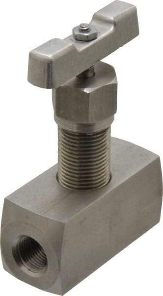 Made in USA - 3/8" Pipe, Inline Hard Seat Needle Valve - FNPT x FNPT Ends, Grade 316 Stainless Steel Valve, 10,000 Max psi - All Tool & Supply