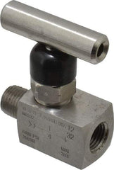 Made in USA - 1/4" Pipe, Inline Miniature Needle Valve - MNPT x FNPT Ends, Grade 316 Stainless Steel Valve, 6,000 Max psi - All Tool & Supply