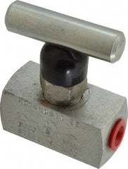 Made in USA - 1/8" Pipe, Inline Miniature Needle Valve - FNPT x FNPT Ends, Alloy Valve, 6,000 Max psi - All Tool & Supply