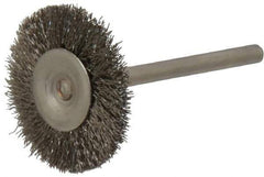 Osborn - 1" OD, 1/8" Shank Diam, Crimped Stainless Steel Wheel Brush - 0.005" Filament Diam, 25,000 RPM - All Tool & Supply