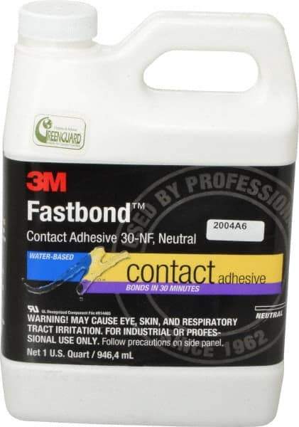 3M - 32 oz Can Natural Contact Adhesive - Series 30NF, 15 to 30 min Working Time, 4 hr Full Cure Time, Bonds to Cardboard, Ceramic, Fabric, Fiberglass, Foam, Glass, Leather, Metal, Plastic, Rubber, Vinyl & Wood - All Tool & Supply