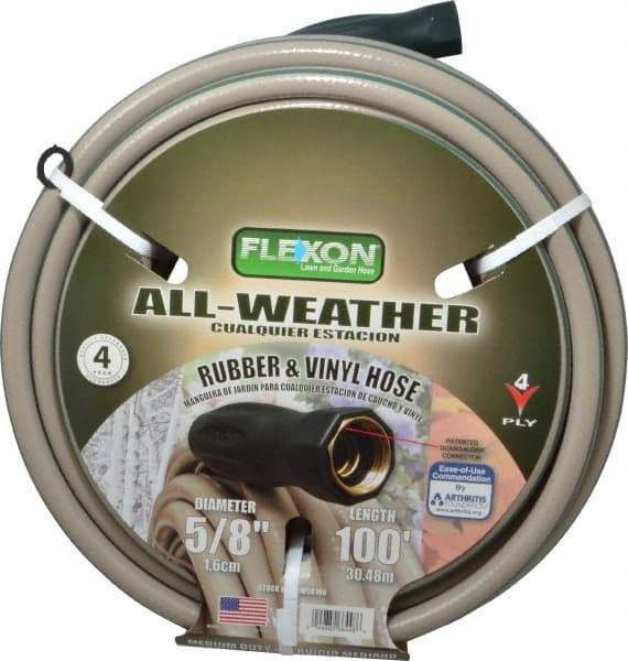 Made in USA - 100' Long All Weather Hose - 5/8" Diam, 3/4" GHT, Rubber/Vinyl, 300 psi, All Season, Green - All Tool & Supply