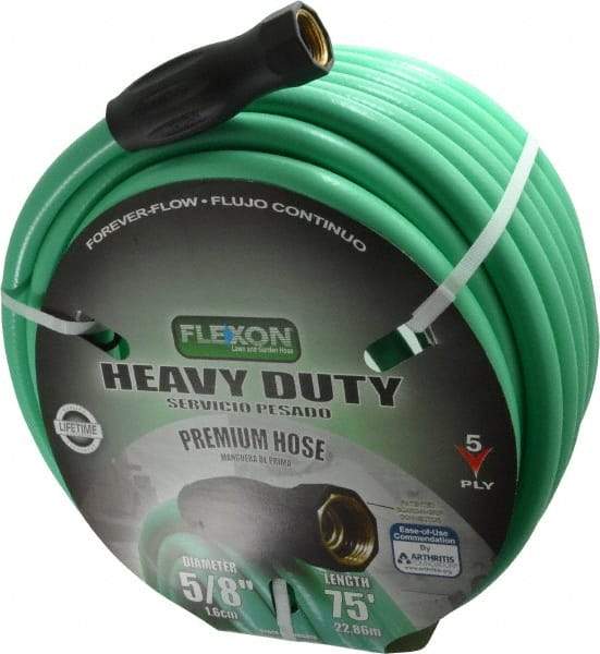 Made in USA - 75' Long Forever Hose - 5/8" Diam, 3/4" GHT, Rubber/Vinyl, 340 psi, All Season, Green - All Tool & Supply