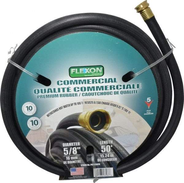 Value Collection - 50' Long Hot Water Hose - 5/8" Diam, 3/4" GHT, Rubber, 425 psi, Hot Water Compatible, Black - All Tool & Supply