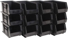 Quantum Storage - 50 Lb. Load Capacity, 14-3/4" Deep, Black Polypropylene Hopper Stacking Bin - 7" High x 8-1/4" Wide x 14-3/4" Long - All Tool & Supply