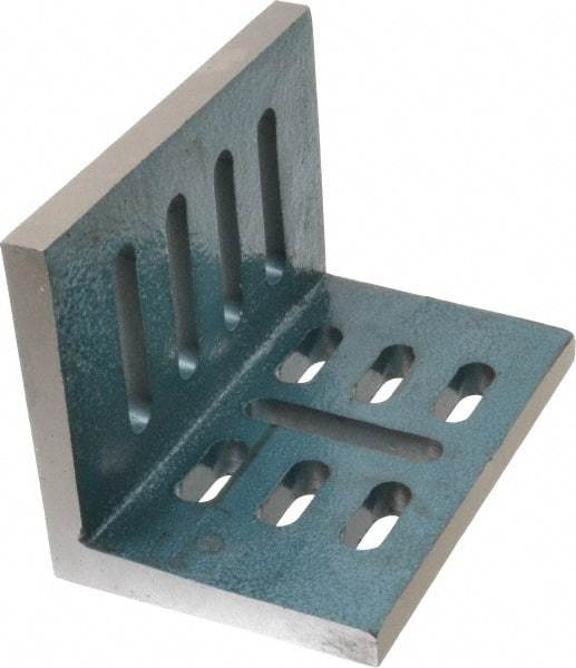 Interstate - 7" Wide x 4-1/2" Deep x 5-1/2" High Cast Iron Partially Machined Angle Plate - Slotted Plate, Through-Slots on Surface, Open End, Single Plate - All Tool & Supply