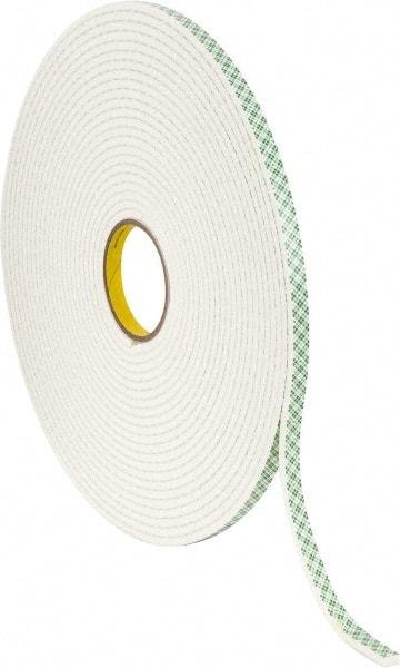 3M - 1/2" x 18 Yd Acrylic Adhesive Double Sided Tape - 1/4" Thick, Off-White, Urethane Foam Liner, Continuous Roll, Series 4004 - All Tool & Supply