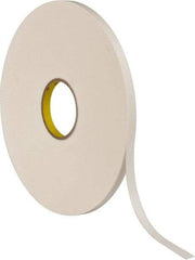 3M - 1/2" x 72 Yd Rubber Adhesive Double Sided Tape - 1/32" Thick, White, Polyethylene Foam Liner, Continuous Roll, Series 4462W - All Tool & Supply