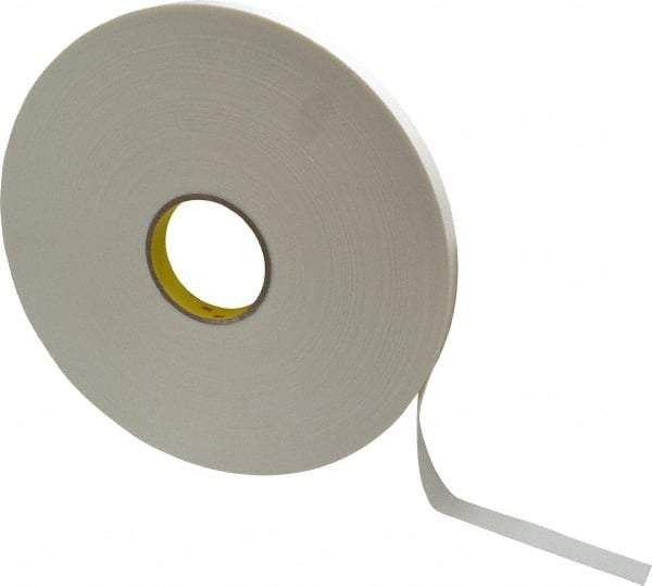 3M - 3/4" x 72 Yd Rubber Adhesive Double Sided Tape - 1/32" Thick, White, Polyethylene Foam Liner, Continuous Roll, Series 4462W - All Tool & Supply