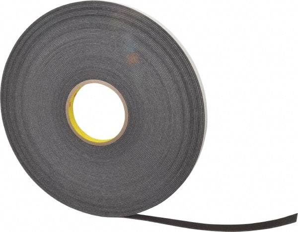 3M - 1/2" x 36 Yd Rubber Adhesive Double Sided Tape - 1/16" Thick, Black, Polyethylene Foam Liner, Continuous Roll, Series 4466B - All Tool & Supply