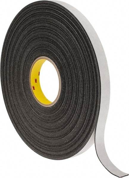 3M - 3/4" x 36 Yd Rubber Adhesive Double Sided Tape - 1/16" Thick, Black, Polyethylene Foam Liner, Continuous Roll, Series 4466B - All Tool & Supply