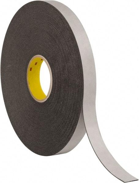 3M - 1" x 36 Yd Rubber Adhesive Double Sided Tape - 1/16" Thick, Black, Polyethylene Foam Liner, Continuous Roll, Series 4466B - All Tool & Supply