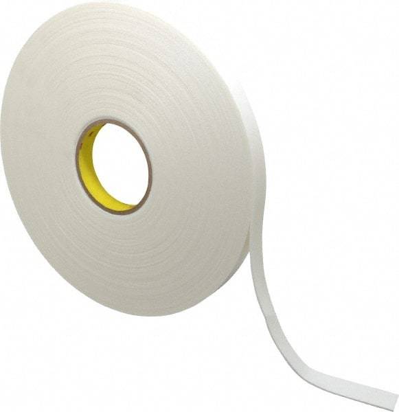 3M - 3/4" x 36 Yd Rubber Adhesive Double Sided Tape - 1/16" Thick, White, Polyethylene Foam Liner, Continuous Roll, Series 4466W - All Tool & Supply