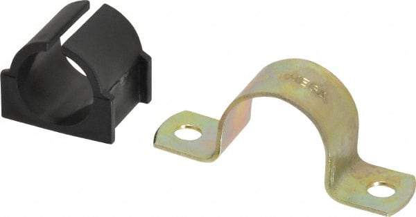 ZSI - 1/2 Pipe, Steel, Zinc Plated Pipe Strap with Cushion - 2 Mounting Holes - All Tool & Supply