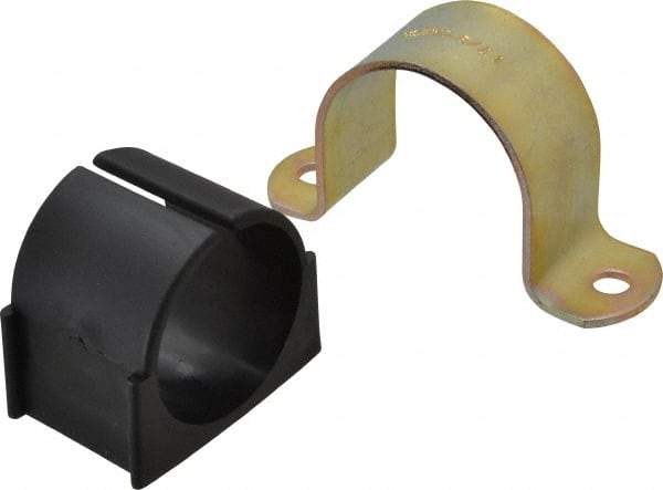 ZSI - 1-1/2 Pipe, Steel, Zinc Plated Pipe Strap with Cushion - 2 Mounting Holes - All Tool & Supply