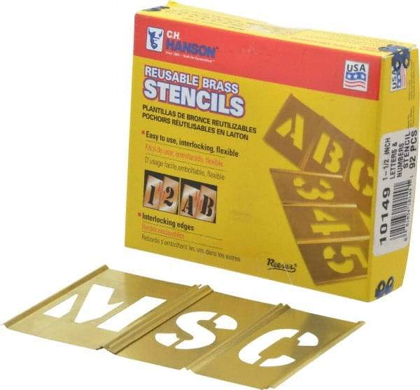 C.H. Hanson - 92 Piece, 1-1/2 Inch Character Size, Brass Stencil - Contains Three A Fonts - All Tool & Supply