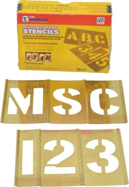 C.H. Hanson - 92 Piece, 3 Inch Character Size, Brass Stencil - Contains Three A Fonts - All Tool & Supply