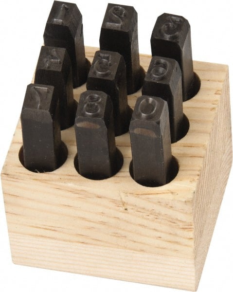 Made in USA - 9 Piece, 1/4" Character Steel Stamp Set - All Tool & Supply