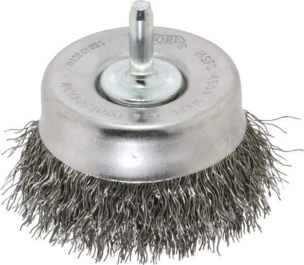 Osborn - 2-1/2" Diam, 1/4" Shank Diam, Steel Fill Cup Brush - 0.014 Wire Diam, 5/8" Trim Length, 4,500 Max RPM - All Tool & Supply