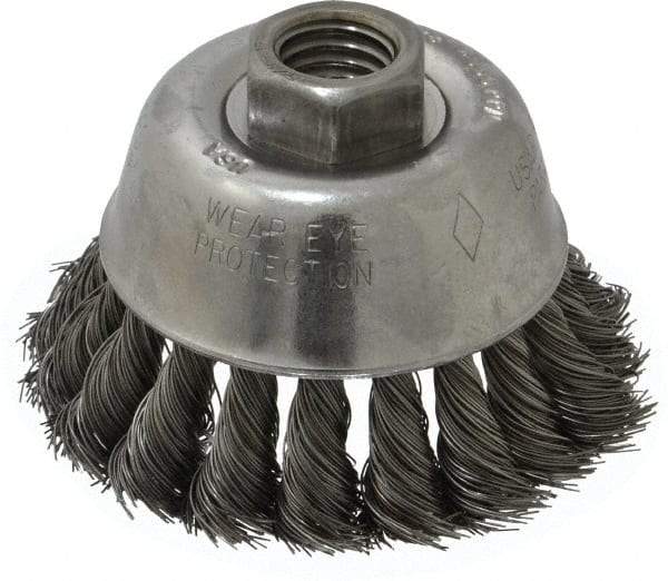 Osborn - 2-3/4" Diam, 5/8-11 Threaded Arbor, Steel Fill Cup Brush - 0.014 Wire Diam, 14,000 Max RPM - All Tool & Supply