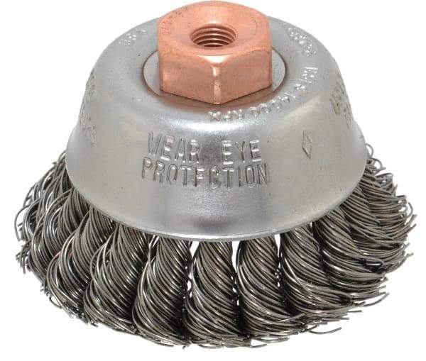 Osborn - 2-3/4" Diam, 3/8-24 Threaded Arbor, Steel Fill Cup Brush - 0.02 Wire Diam, 14,000 Max RPM - All Tool & Supply