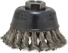 Osborn - 2-3/4" Diam, 5/8-11 Threaded Arbor, Stainless Steel Fill Cup Brush - 0.014 Wire Diam, 14,000 Max RPM - All Tool & Supply