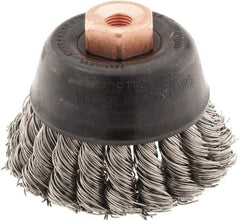 Osborn - 2-3/4" Diam, 3/8-24 Threaded Arbor, Stainless Steel Fill Cup Brush - 0.02 Wire Diam, 14,000 Max RPM - All Tool & Supply