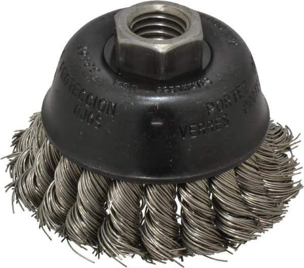 Osborn - 2-3/4" Diam, 5/8-11 Threaded Arbor, Stainless Steel Fill Cup Brush - 0.02 Wire Diam, 14,000 Max RPM - All Tool & Supply