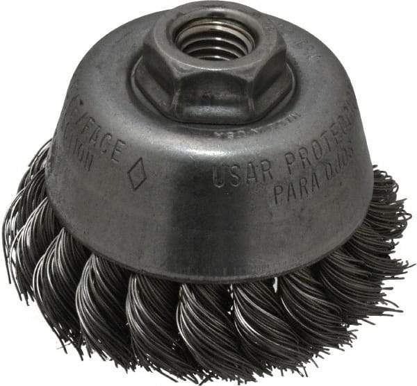 Osborn - 3-1/2" Diam, 5/8-11 Threaded Arbor, Steel Fill Cup Brush - 0.02 Wire Diam, 7/8" Trim Length, 14,000 Max RPM - All Tool & Supply