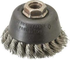 Osborn - 3-1/2" Diam, 5/8-11 Threaded Arbor, Stainless Steel Fill Cup Brush - 0.02 Wire Diam, 7/8" Trim Length, 14,000 Max RPM - All Tool & Supply