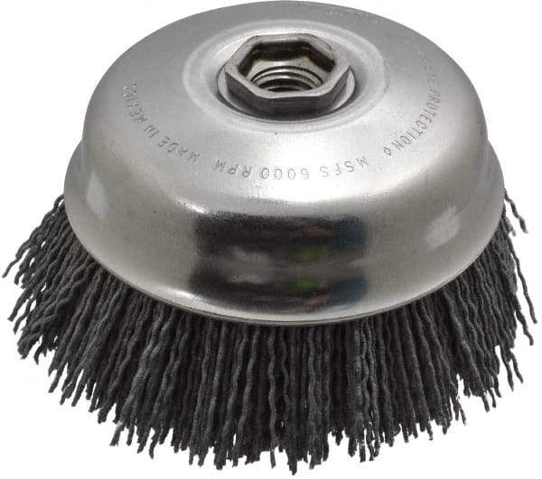 Osborn - 4" Diam, 5/8-11 Threaded Arbor Straight Wire Nylon Cup Brush - Medium Grade, 1-1/2" Trim Length, 6,000 Max RPM - All Tool & Supply